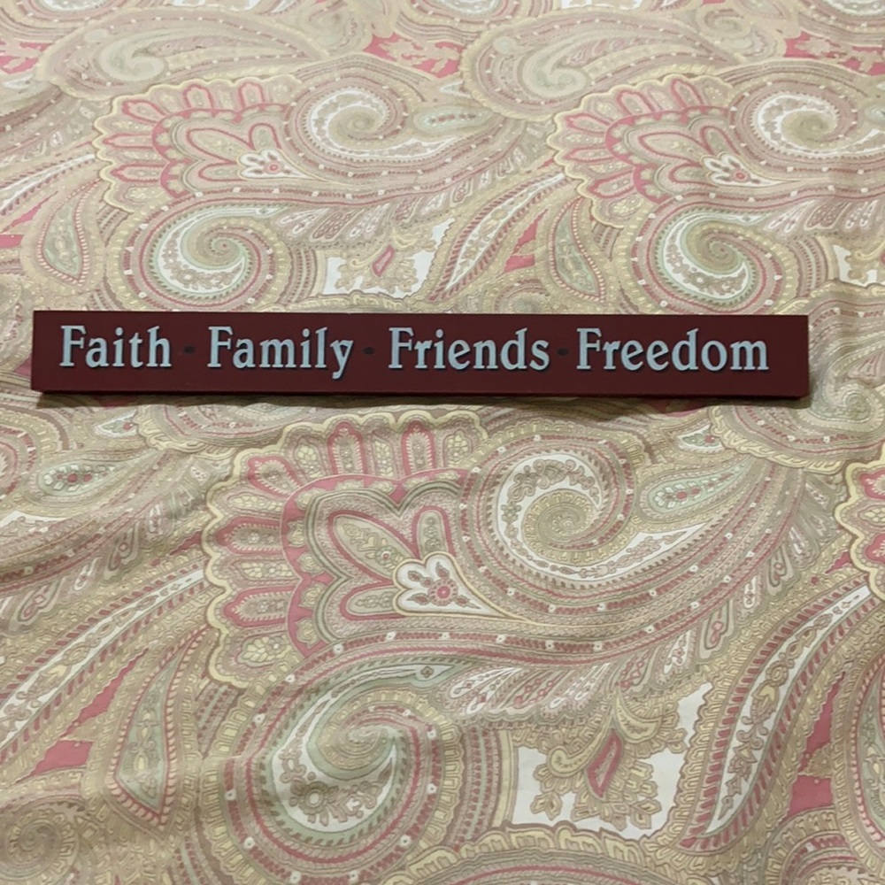 Room decor wood Block Sign  Faith, Family, Friends, Freedom Brick red with white